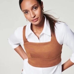 Spanx Faux Suede Crop Top Caramel Brown Longline Square Neck Size XL